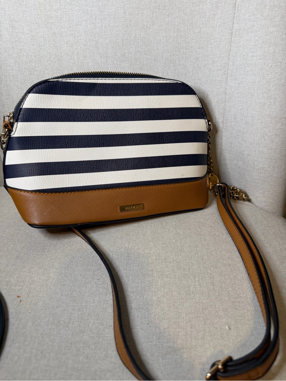 Aldo Navy, White & Tan Striped Crossbody